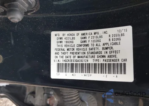 2016 Honda Accord Sport из США, поврежденный, VIN 1HGCR2E53GA090124